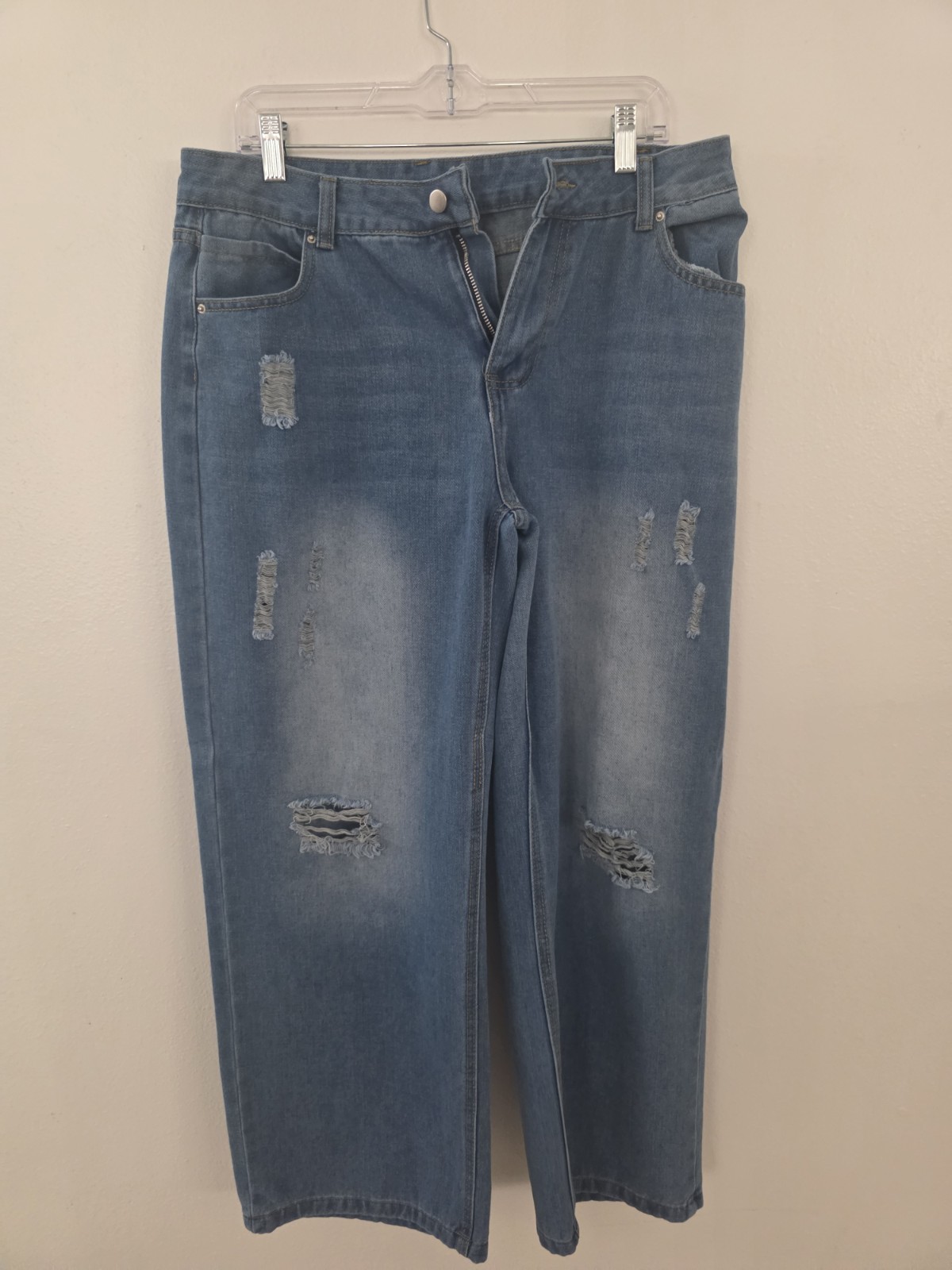 Womens Unbranded Light Wash Pullon Jeans 2X Regular Pockets Distressed Stitching