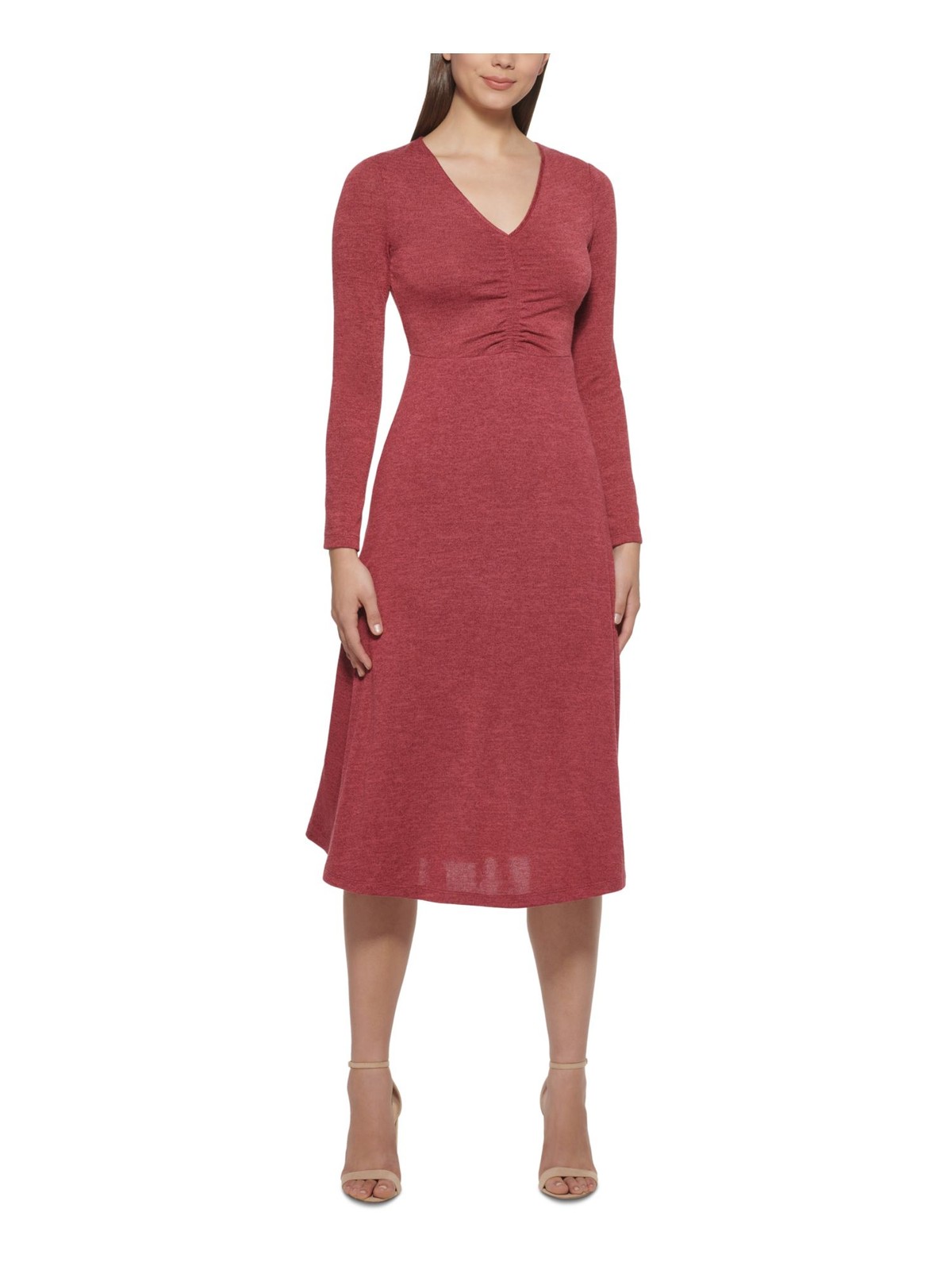 KENSIE DRESSES Womens Maroon Long Sleeve Midi Wear To Work Fit + Flare Dress XXL