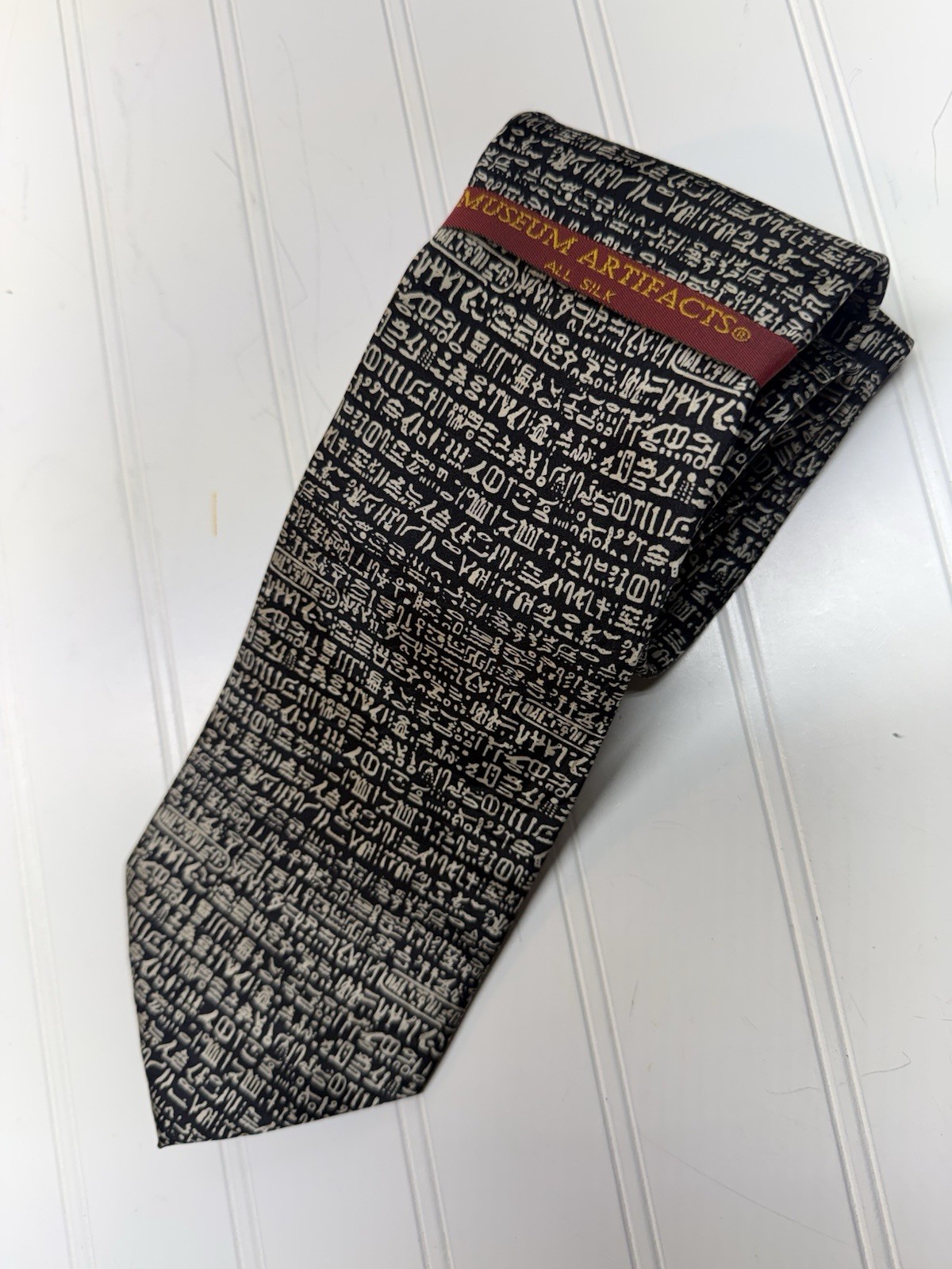 Museum Artifacts Rosetta Stone All Silk Tie Mens Black White Hieroglyphics NEW