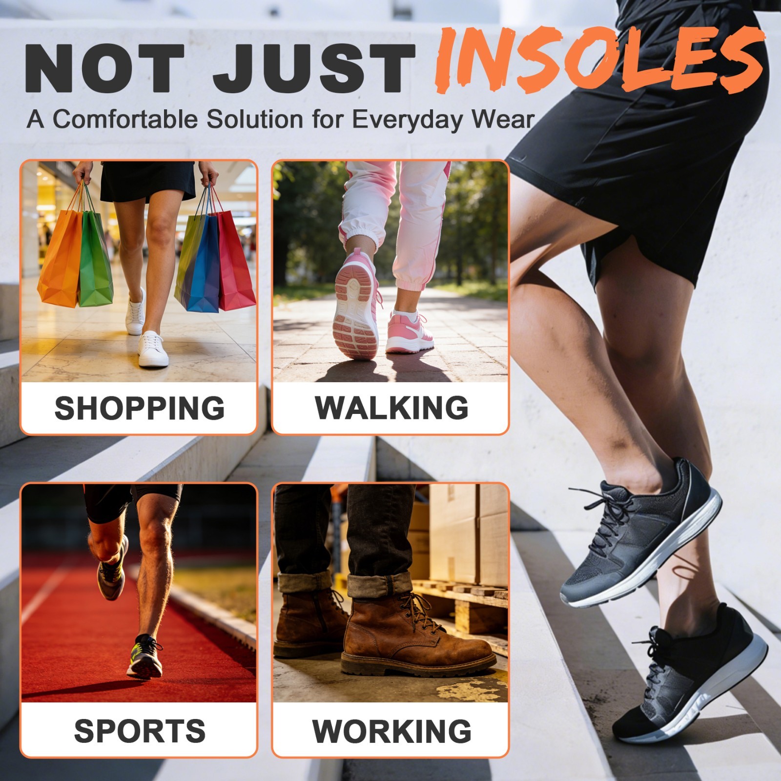 Knixmax Arch Support Leather Insoles Sport Shoe Inserts Cushioned Boot Innersole