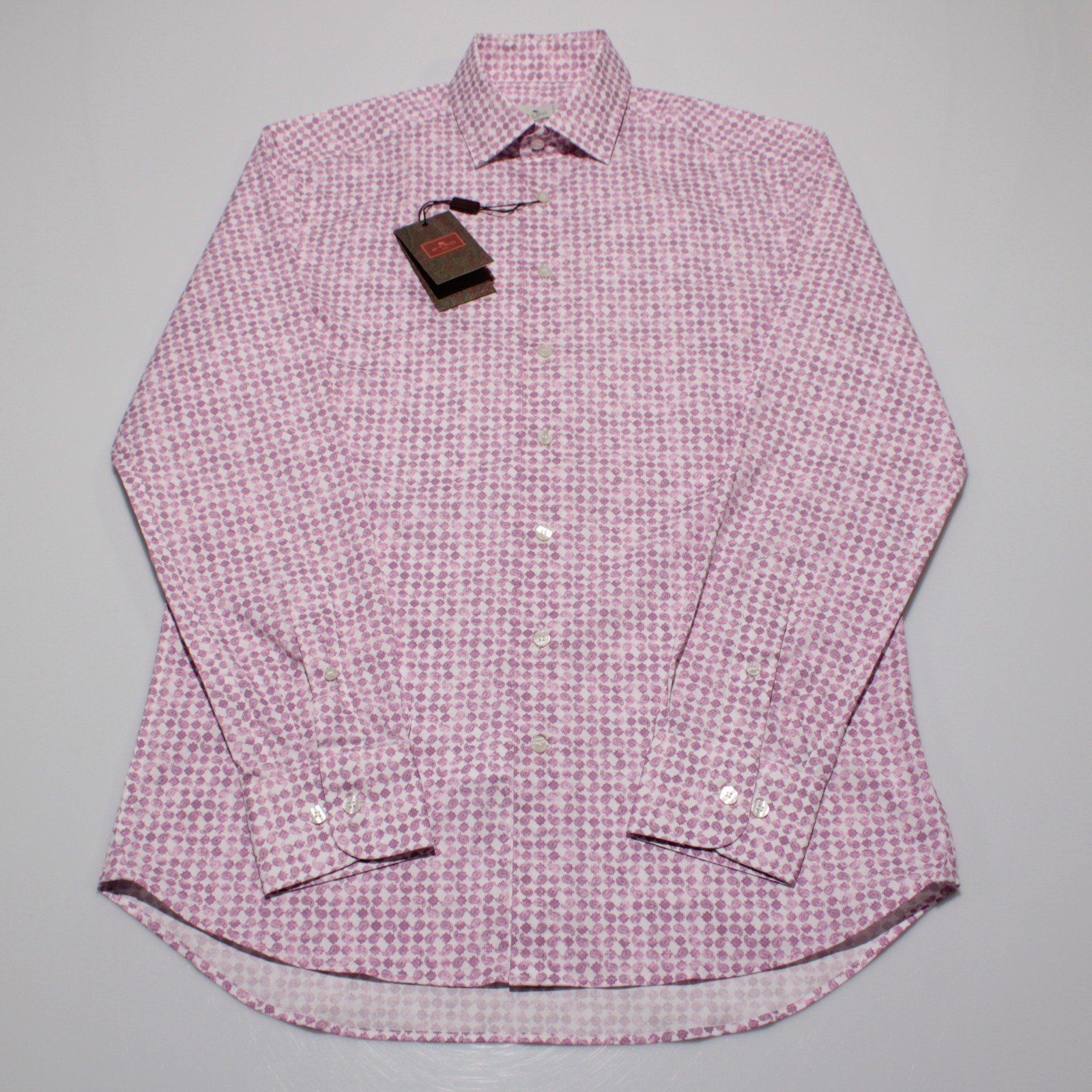 Etro NWT Dress Shirt Size 39 (M US) in Pink & White Paisley Print Cotton Blend