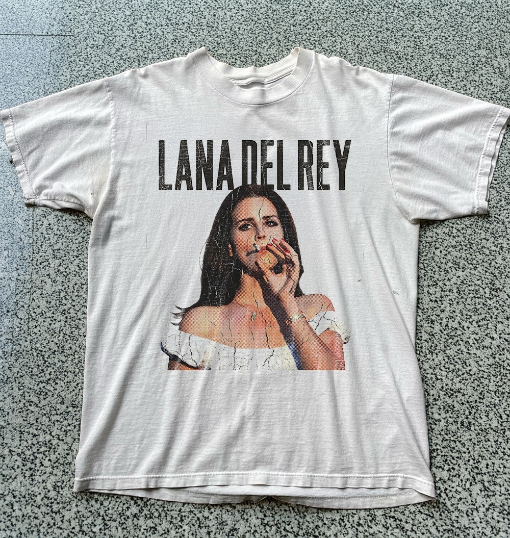 HOT! Lana Del Rey Retro Halftone Graphic Unisex White Cotton T-Shirt S-5XL