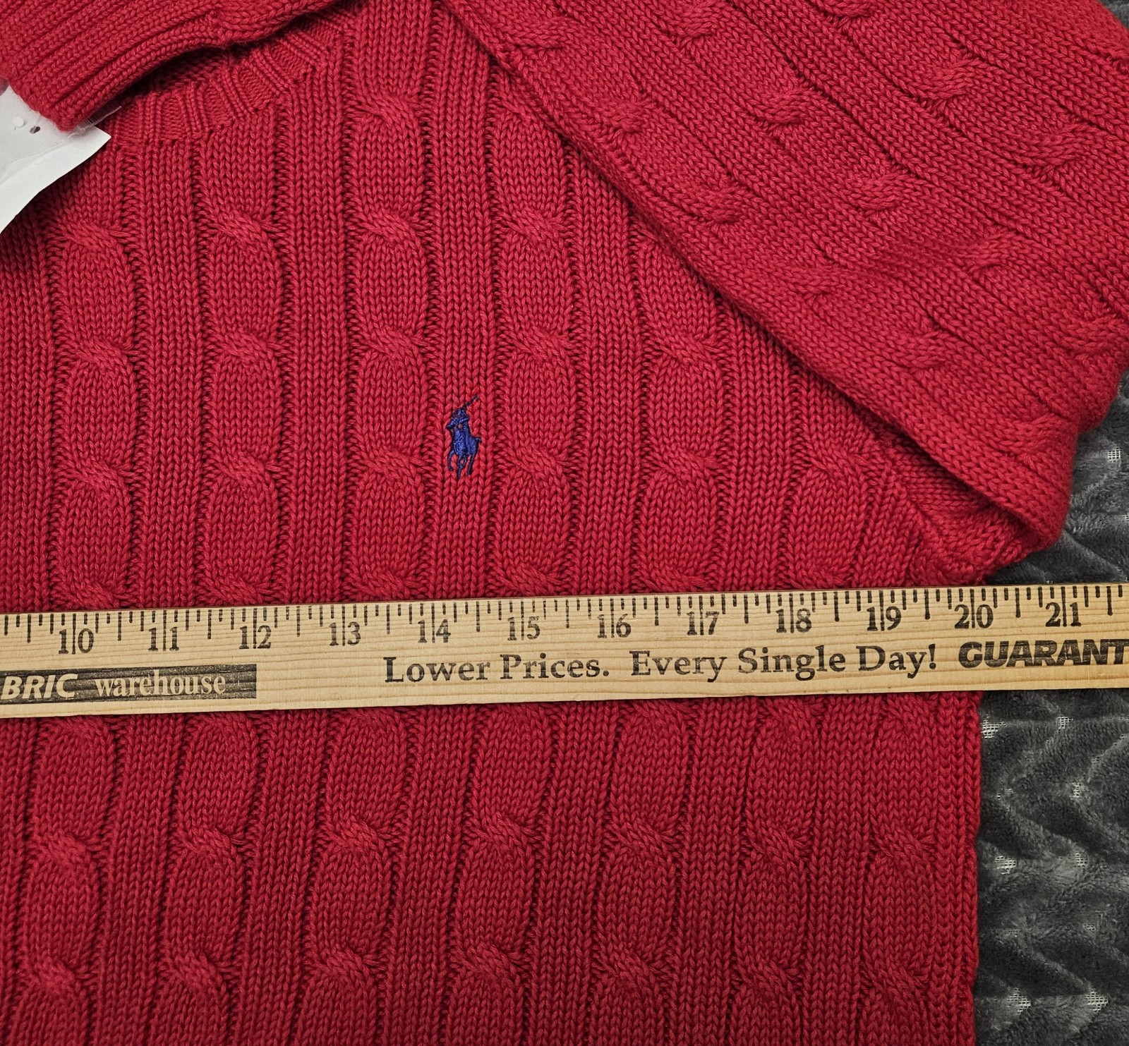 NEW w/Tag Ralph Lauren Red Cable Knit 100% Cotton Sweater Women’s Large Crewneck