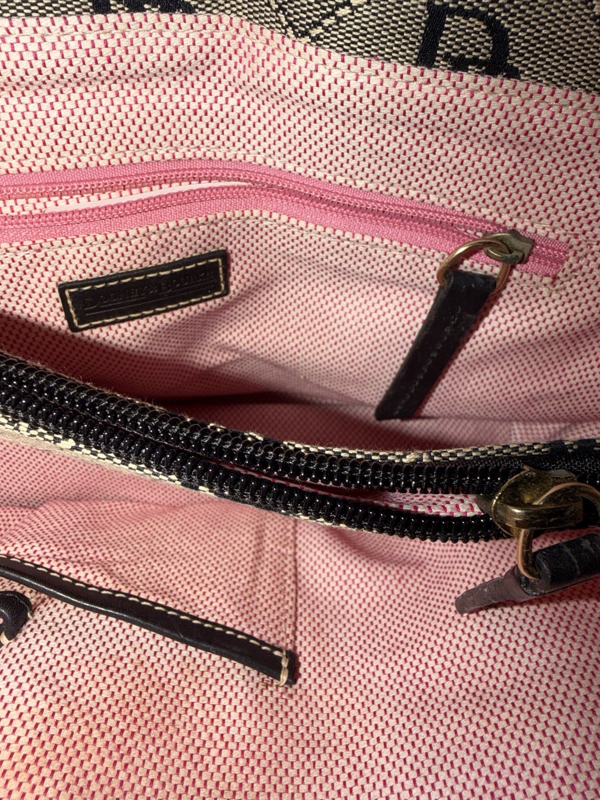 Dooney & Bourke Women’s Beige/Navy Logo Tote Zip Gold Pink Lined
