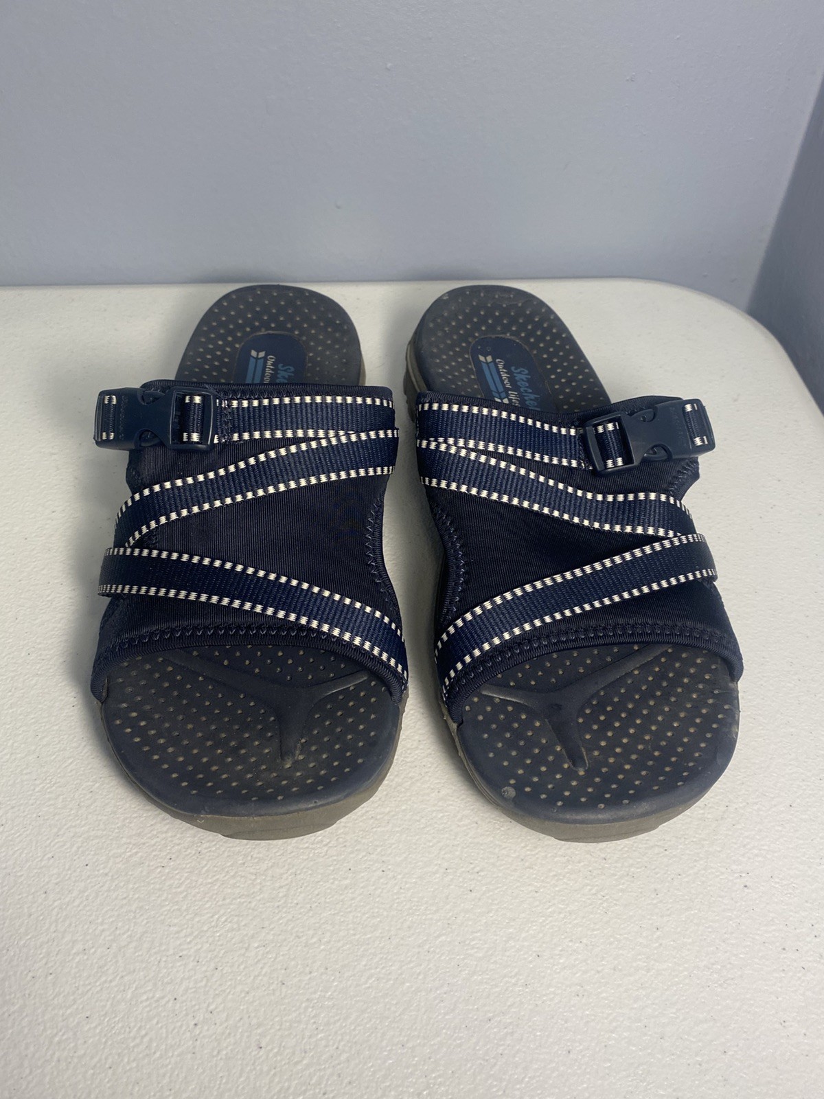 Skechers Outdoor Lifestyle Womens Reggae Navy Slip On Sandals Slides Size US 8