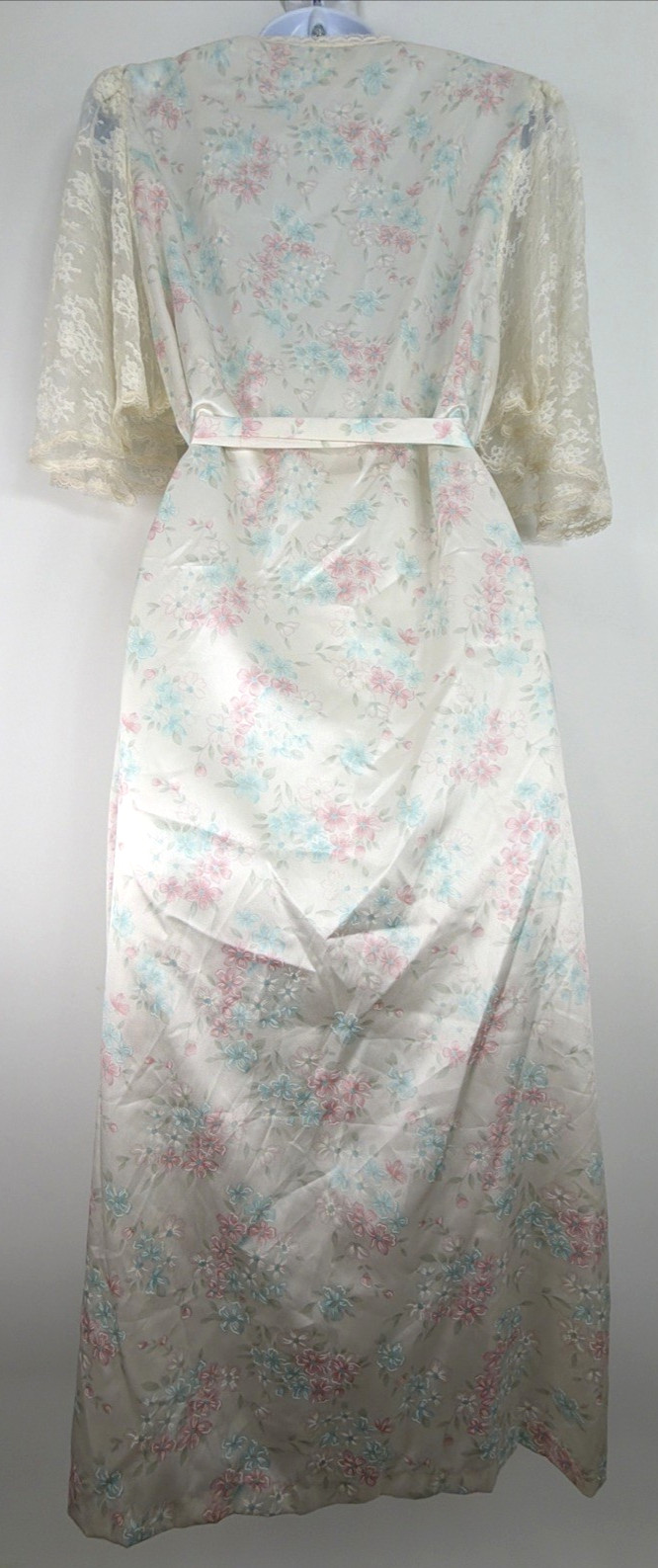 VTG Sara Beth Satin Poly Nightgown Robe Set Pink/Blue Floral Lace Bridal Small