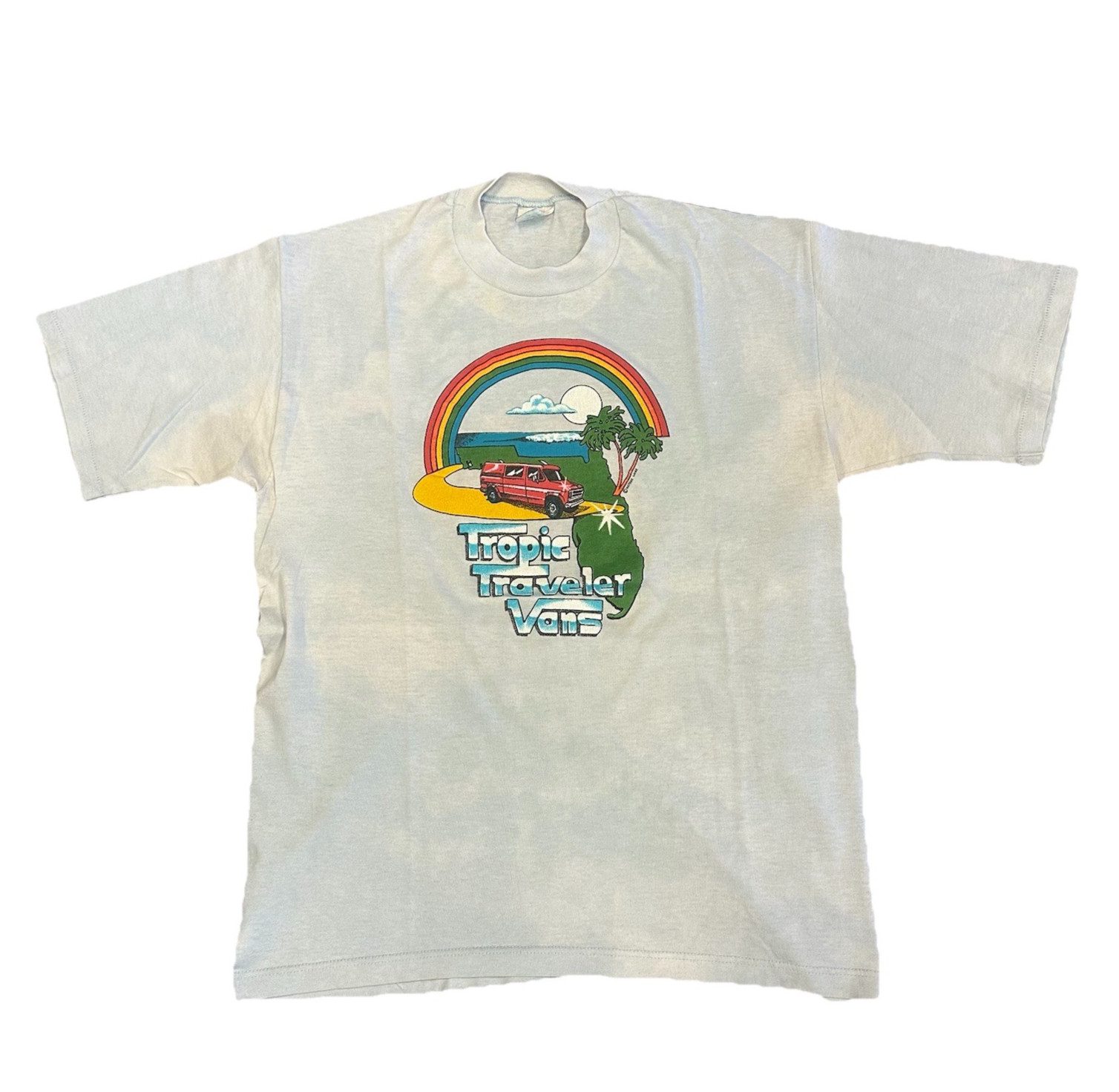 VTG 80’S TROPIC TRAVELER VANS NATURE WARE BLUE RAINBOW CAL CRU T-SHIRT M (24)