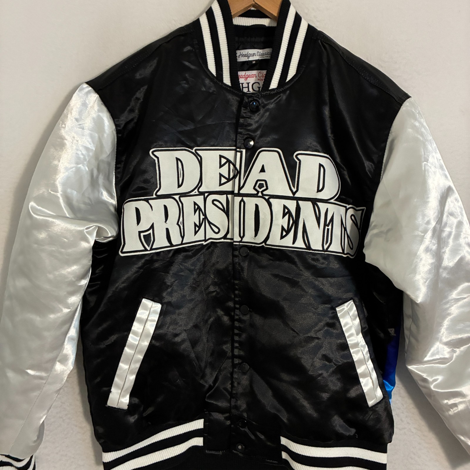 Headgear Classics Dead Presidents Satin Bomber Jacket Mens M Street Hip Hop