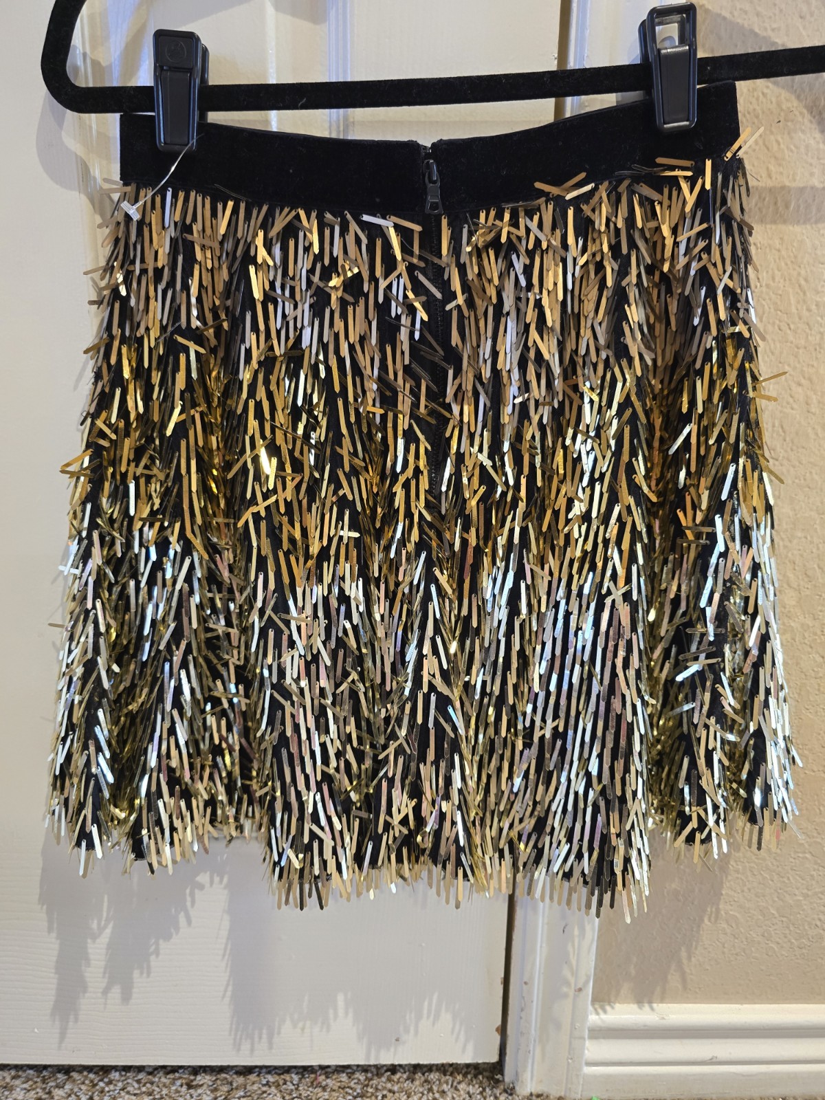 Alice + Olivia Cina Embellished Glitter Tassel Mini Skirt Ombre Gold Size 2