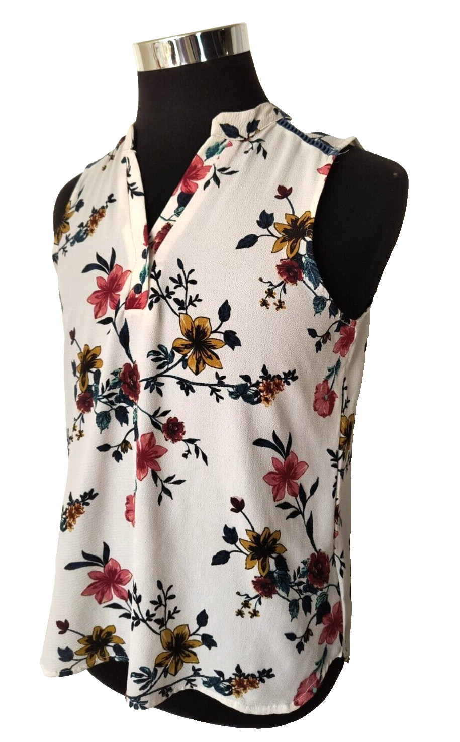 Cure Sleeveless Blouse Women’s Size Medium Pullover Multicolor Floral on Ivory