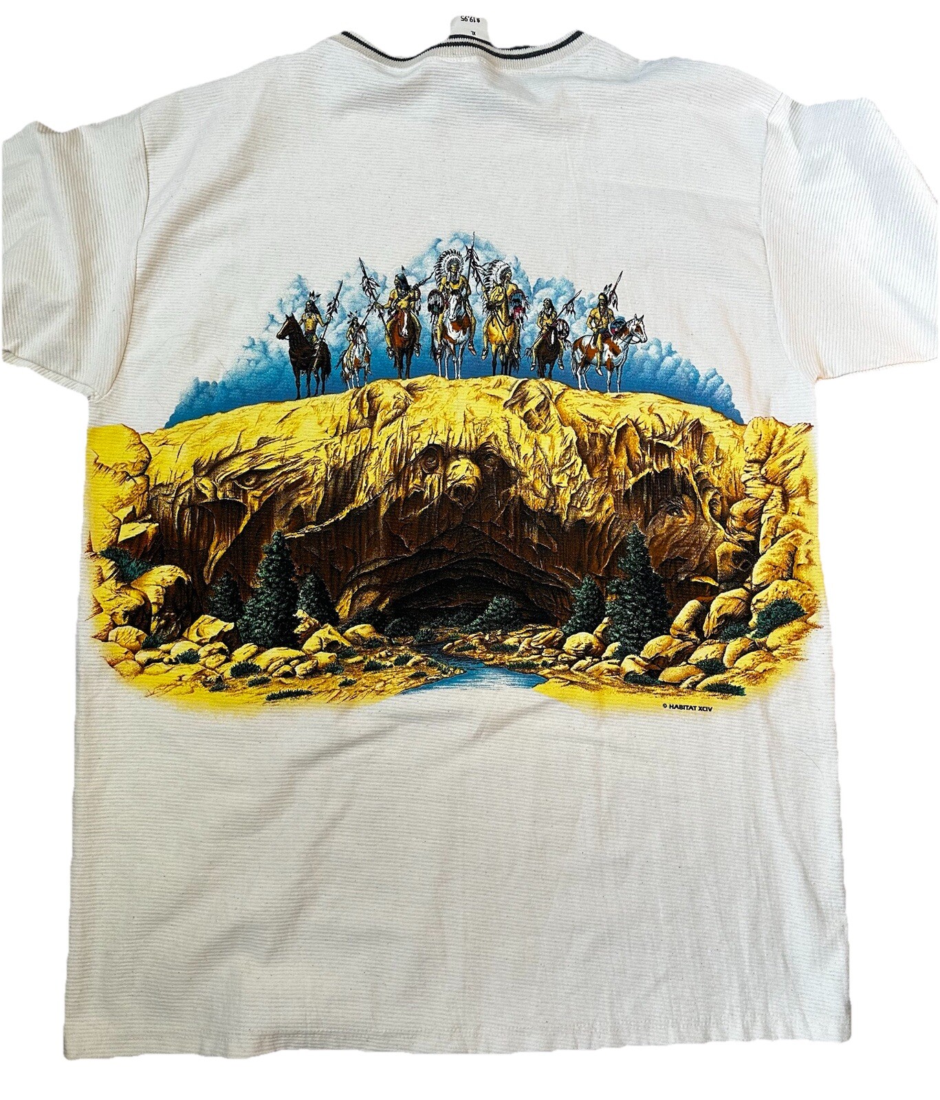 Vintage NEW Cal Cru Native American Tee Men’s XL Cody Wyoming Textures Short Slv