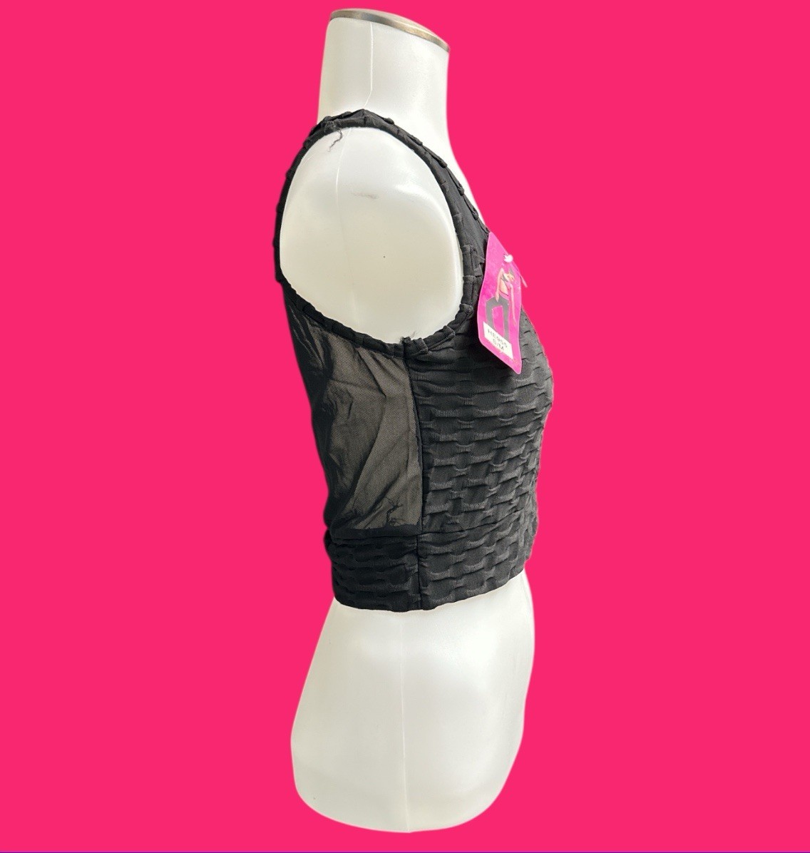 U-Shape Neckline Black sheer center and back athletic bralette tank