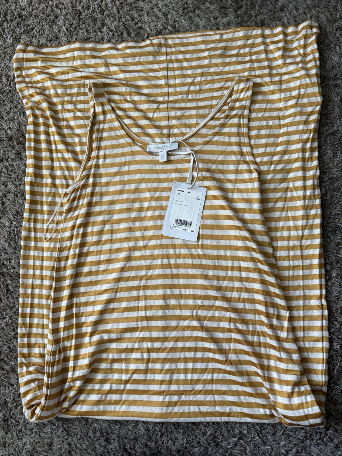 Max Mara Leisure Cina Stripe Jersey Maxi Dress in Mustard NWT $275 Size Small
