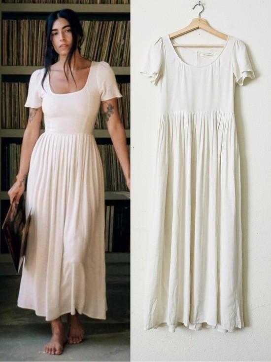 Christy Dawn SMALL The Scarlet short sleeve midi dress in Eggshell
