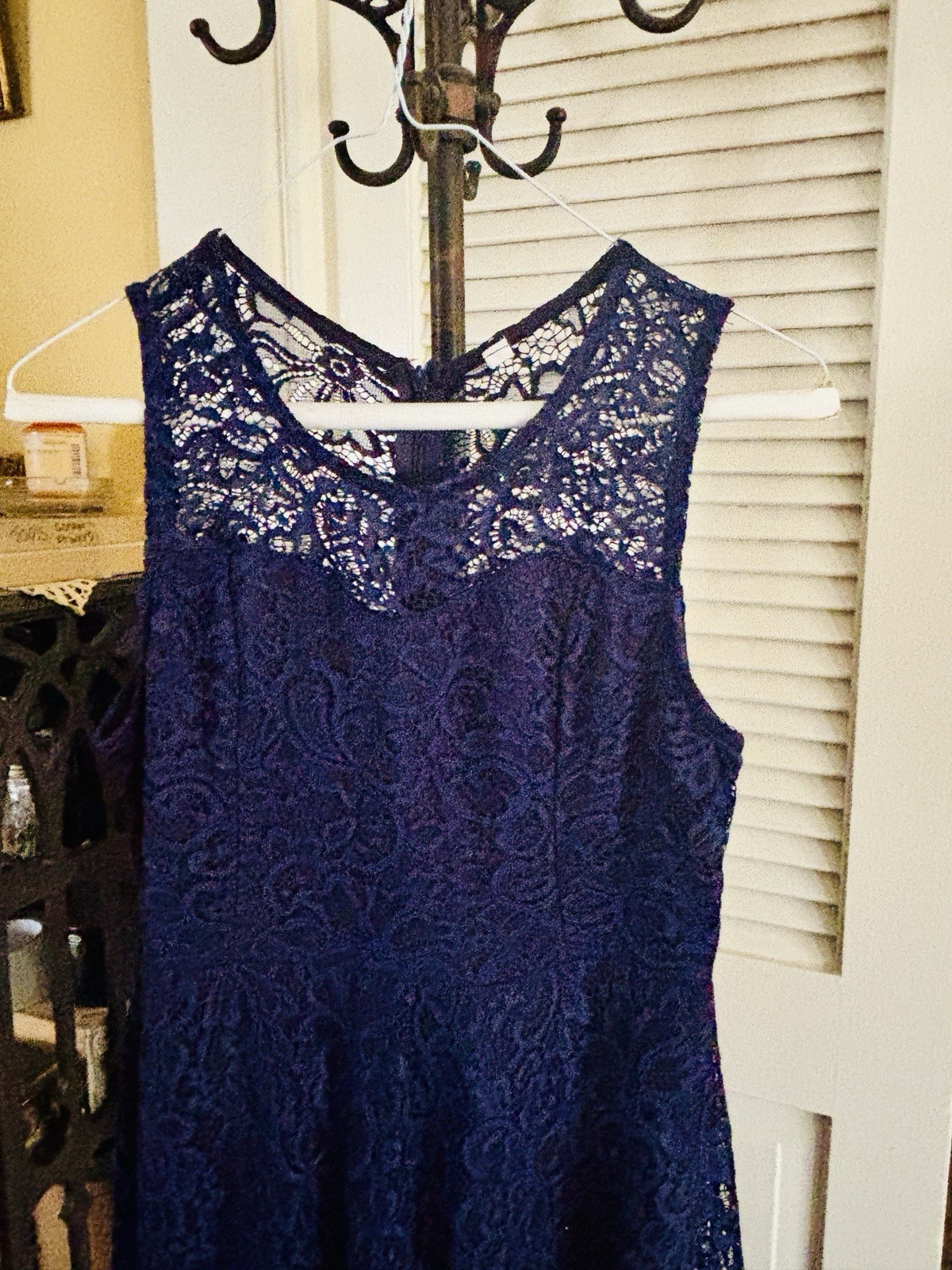 Romantic Navy Blue Crochet Lace Dress