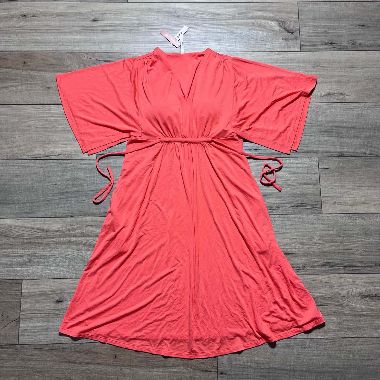 SOMA Womens Soft Jersey Caftan Padded Short Bra Dress Size XS Vivid Coral