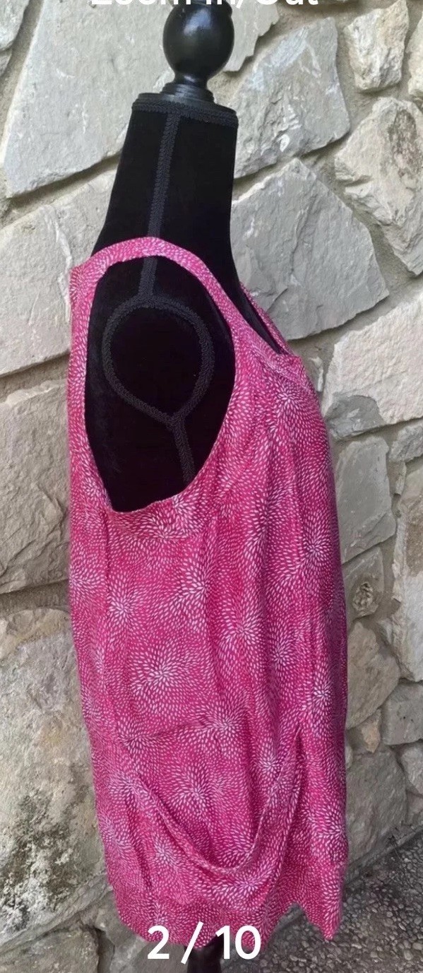 MADISON Tunic Top Large Hot Pink White Slouch Pockets Sleeveless Excellent