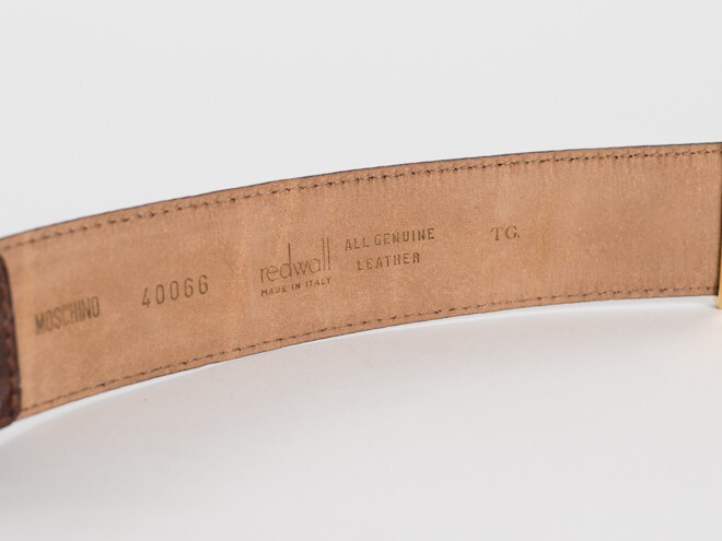 New Moschino Redwall Croc-Embossed Brown Leather Belt Size EU 44