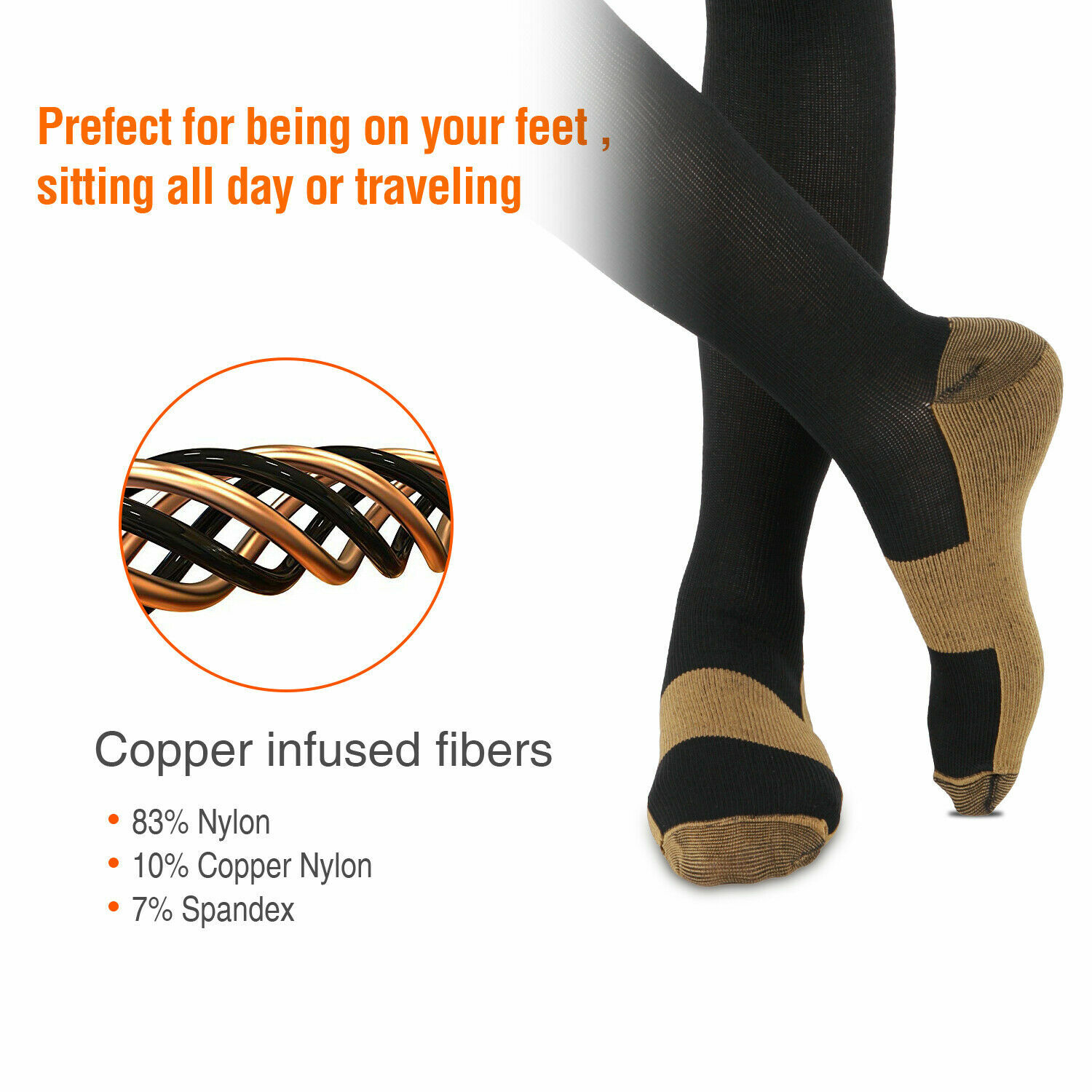 5 Pairs Copper Compression Socks 20-30mmHg Graduated Support Mens Womens S/M-XXL