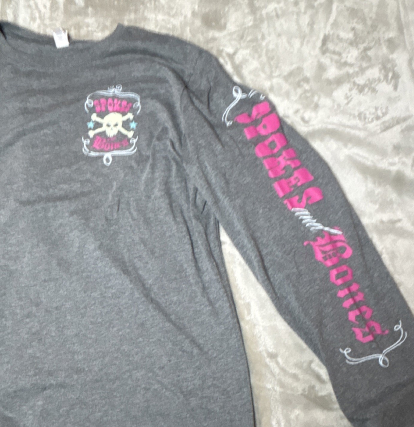 Bella + Canvas Gray, Long Sleeve, Skull Graphic, Biker, Women, XL