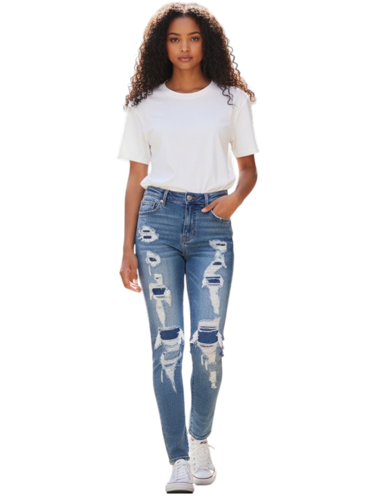 PacSun Power Stretch Jeans Womens 25 Blue High Rise Skinny Distressed Raw Hem