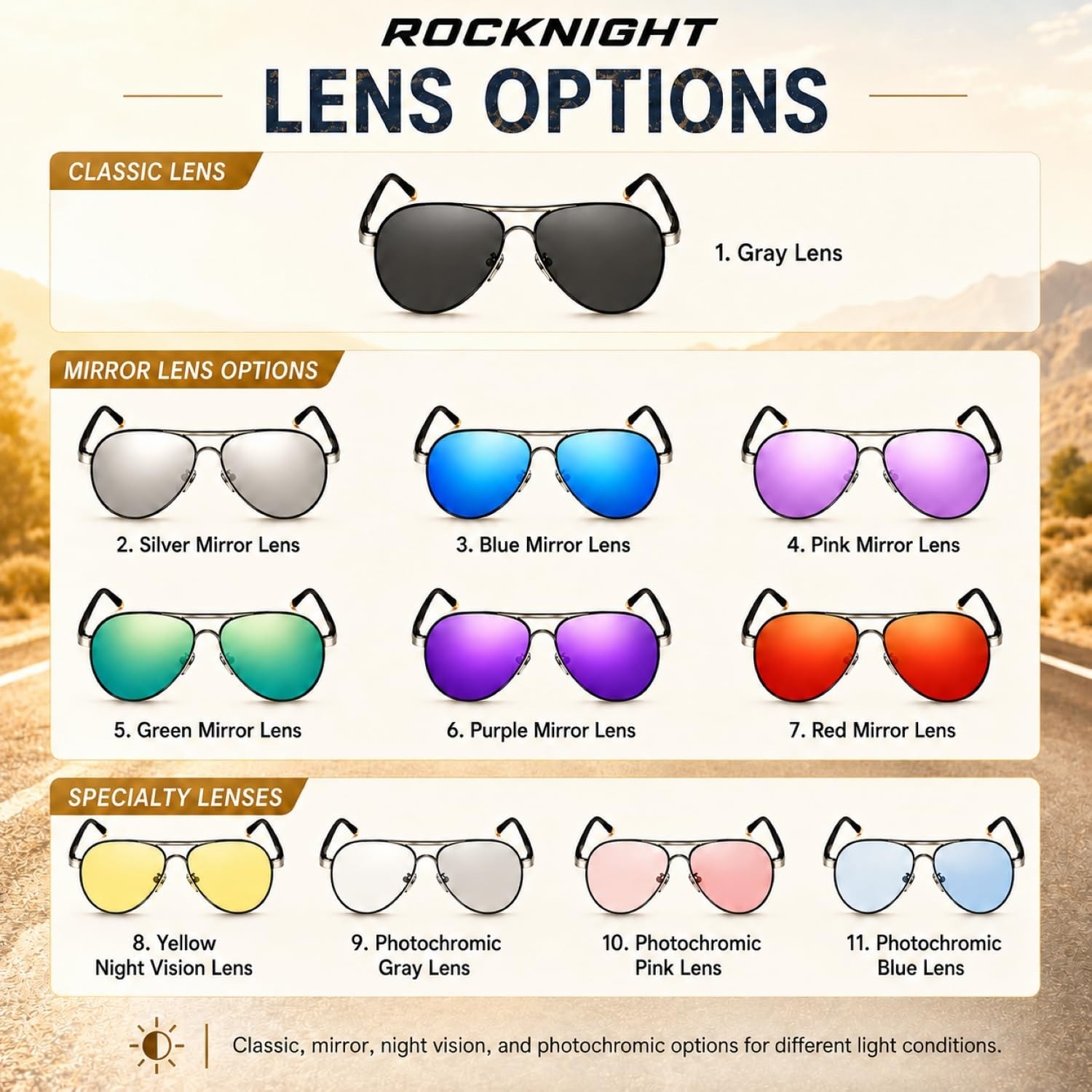 ROCKNIGHT Polarized Aviator Sunglasses UV400 Metal Frame Purple