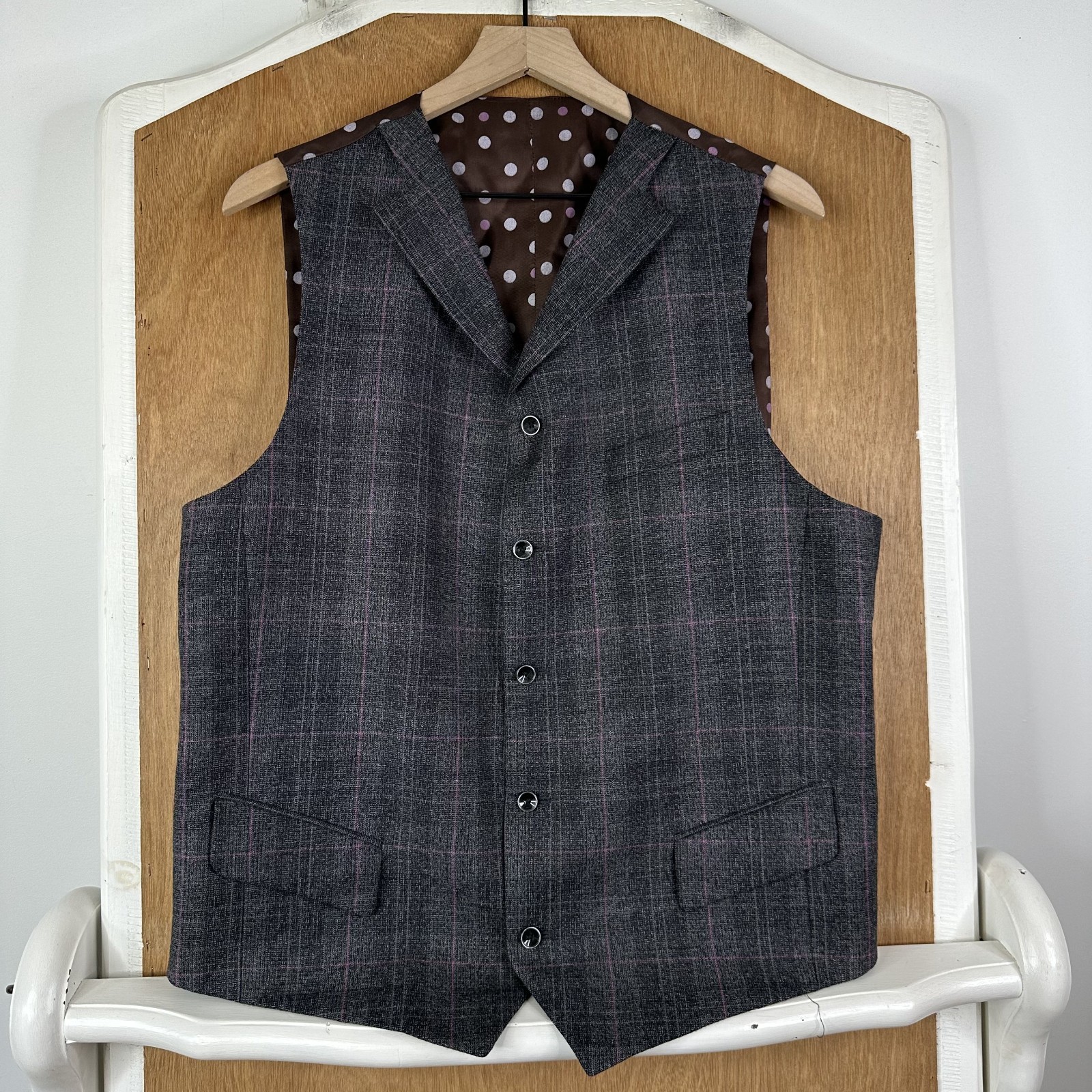 Tiglio Rosso Suit Mens 42R Gray Windowpane 1 Button Wool Super 150 34×28 3 Piece