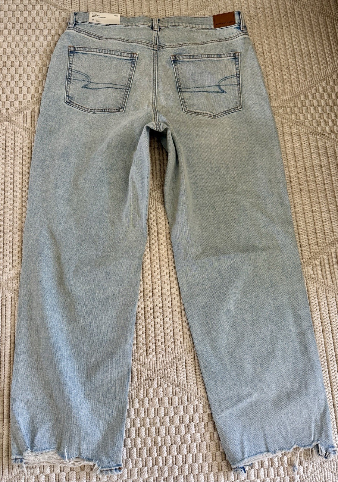 American Eagle Jean Women 14 32W Regular Strigid High Rise Baggy Distressed NWT
