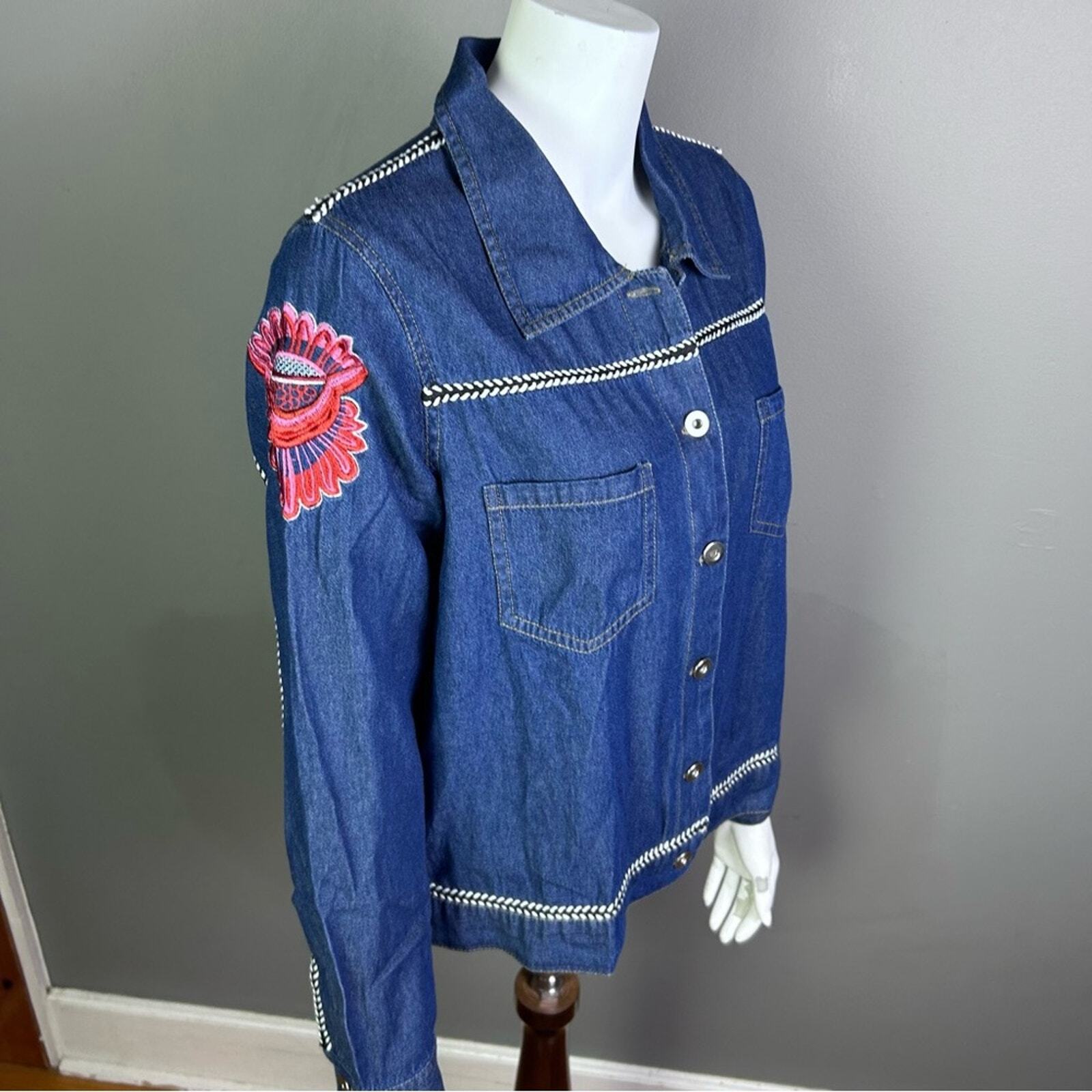 Curations denim jacket medium NWT embroidery Southwestern boho colorfull Mandala