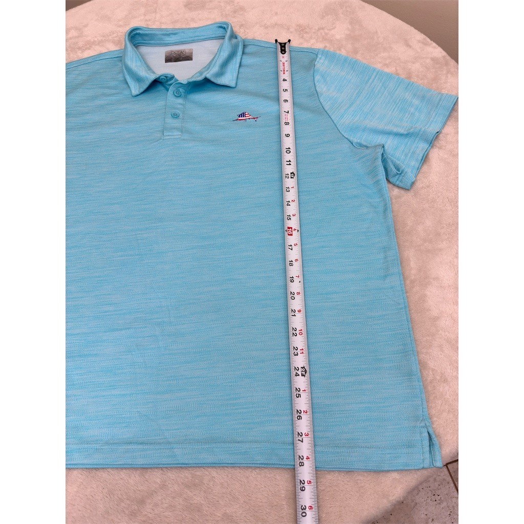 Ocean Coast Men’s Golf Polo Shirt 2XL Light Blue Heather Fish Flag Logo
