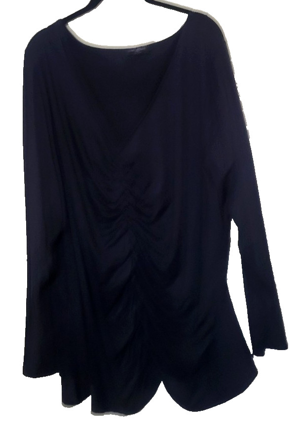 Lane Bryant NEW Sexy Ruched Stretch V Neck Long Sleeve Top Plus 30/32 5X Black