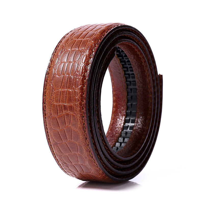 Cowhide Genuine Real Leather Automatic Ratchet Belt Strap No Buckle Waistband