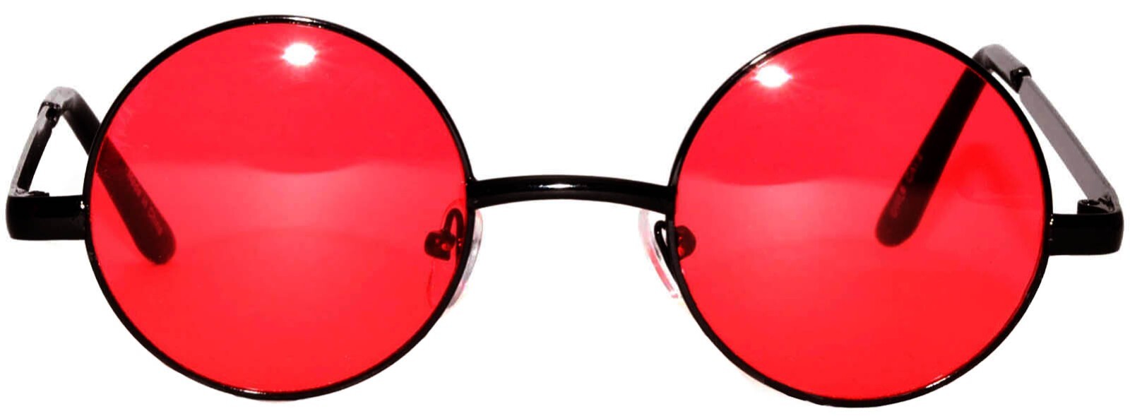 METAL ROUND SUNGLASSES RED LENS HIPPIE HIPSTER RETRO BLACK FRAME 43 MM