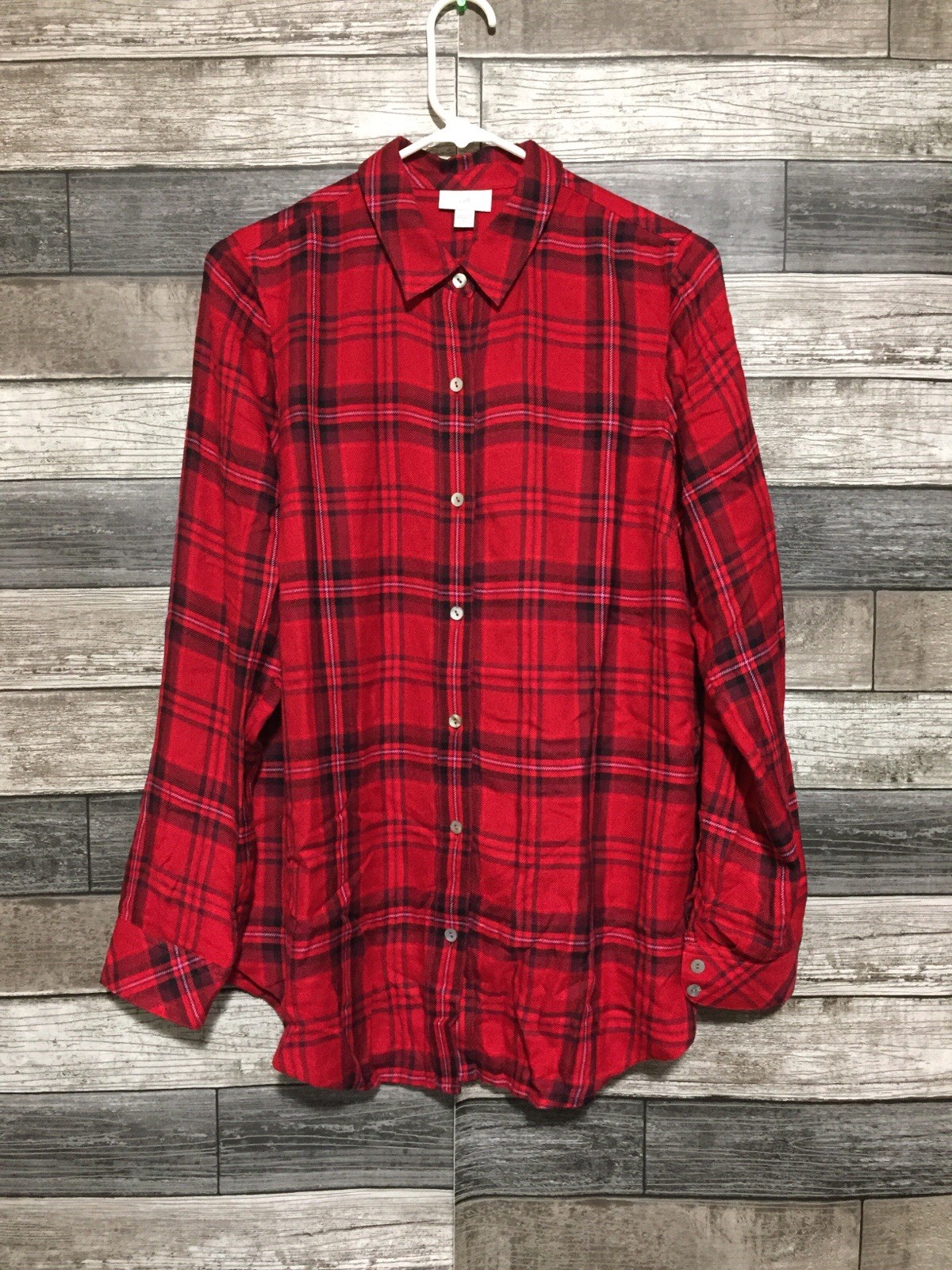 J Jill Relaxed Flannel Shirt Women’s S Red Plaid Button Up Shirt 100% Rayon