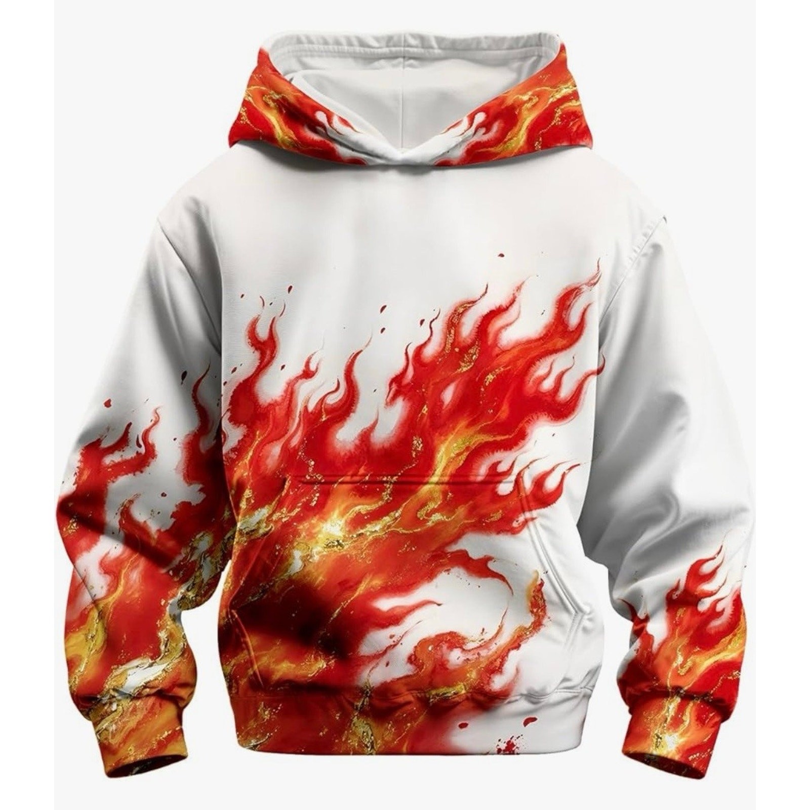 NWT 3D Printed Hoodie Sweatshirt Pullover Sz 12-14 Gender Neutral Red Flame