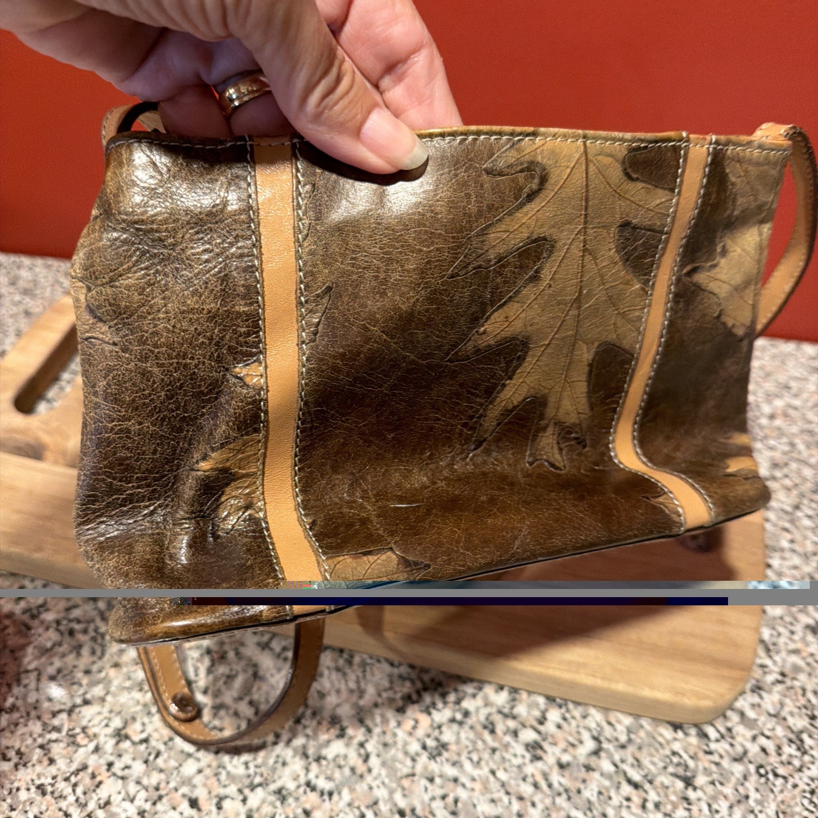Small Brahmin Crossbody Tan And Brown Oak Leaf
