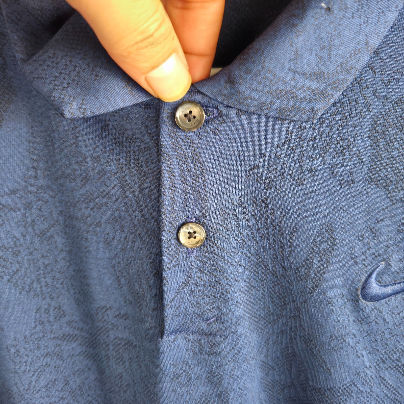 Nike Polo Men L Blue Tonal Floral Jacquard Dri-FIT Golf