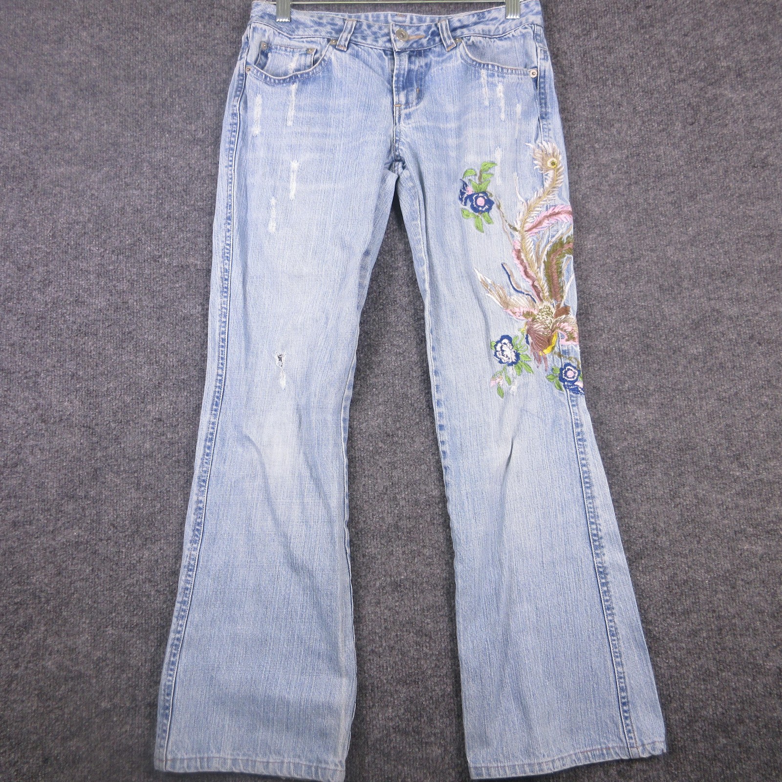 Buffalo Jeans Womens 27 Blue Wash Bootcut Floral Embroidered Distressed 29×27