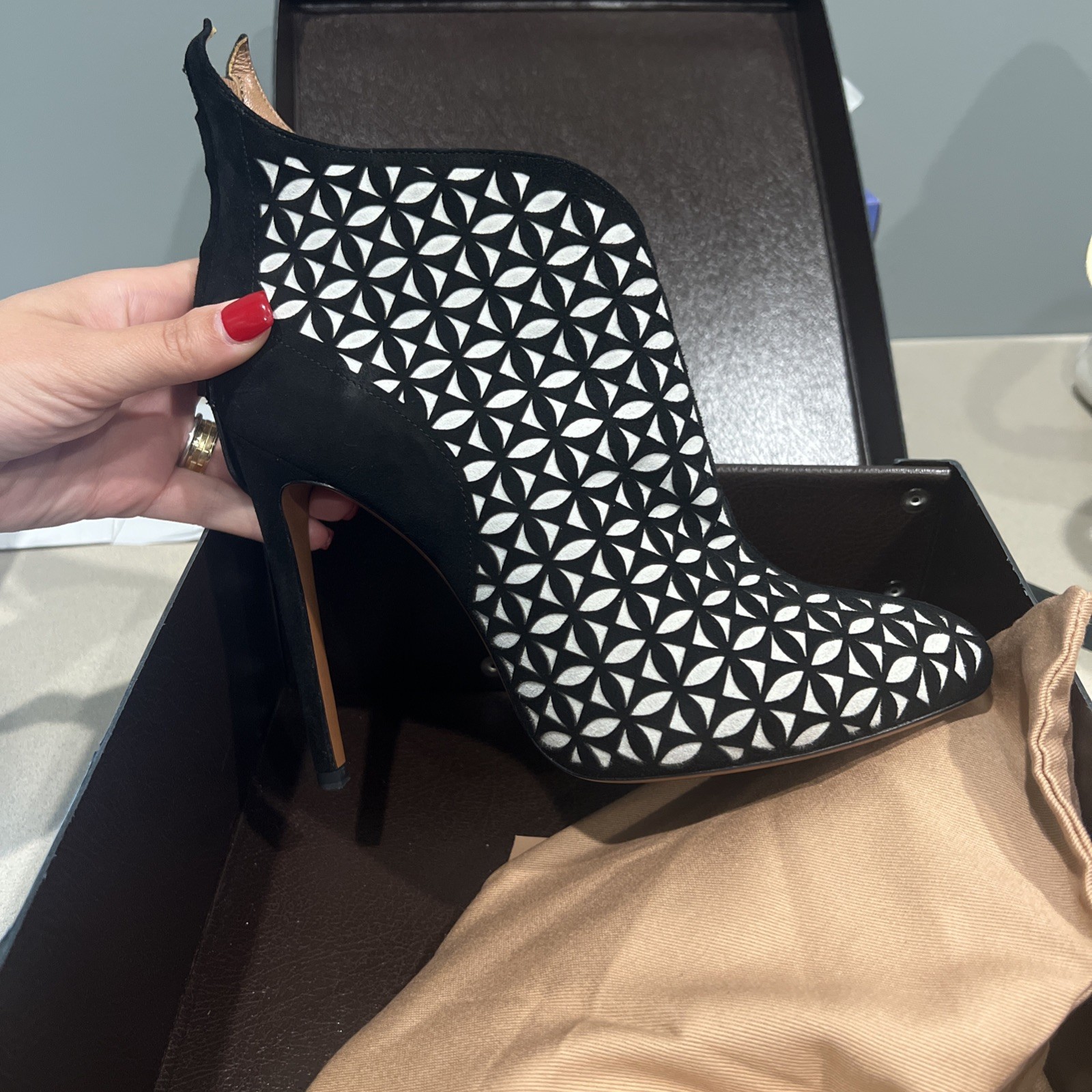 Alaia Suede Printed Closed Toe Heels