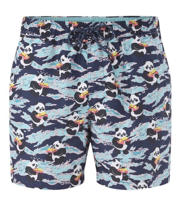 No Boundaries Panda Bear Men’s Elastic Waist Swim Trunks 6″ Inseam 2XL (44-46)