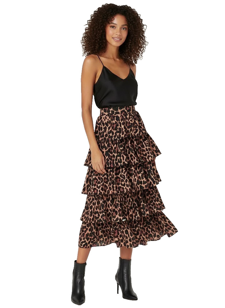 NWT J.Crew Ruffle Maxi in Brown Black Leopard Taffeta Midi Skirt 8