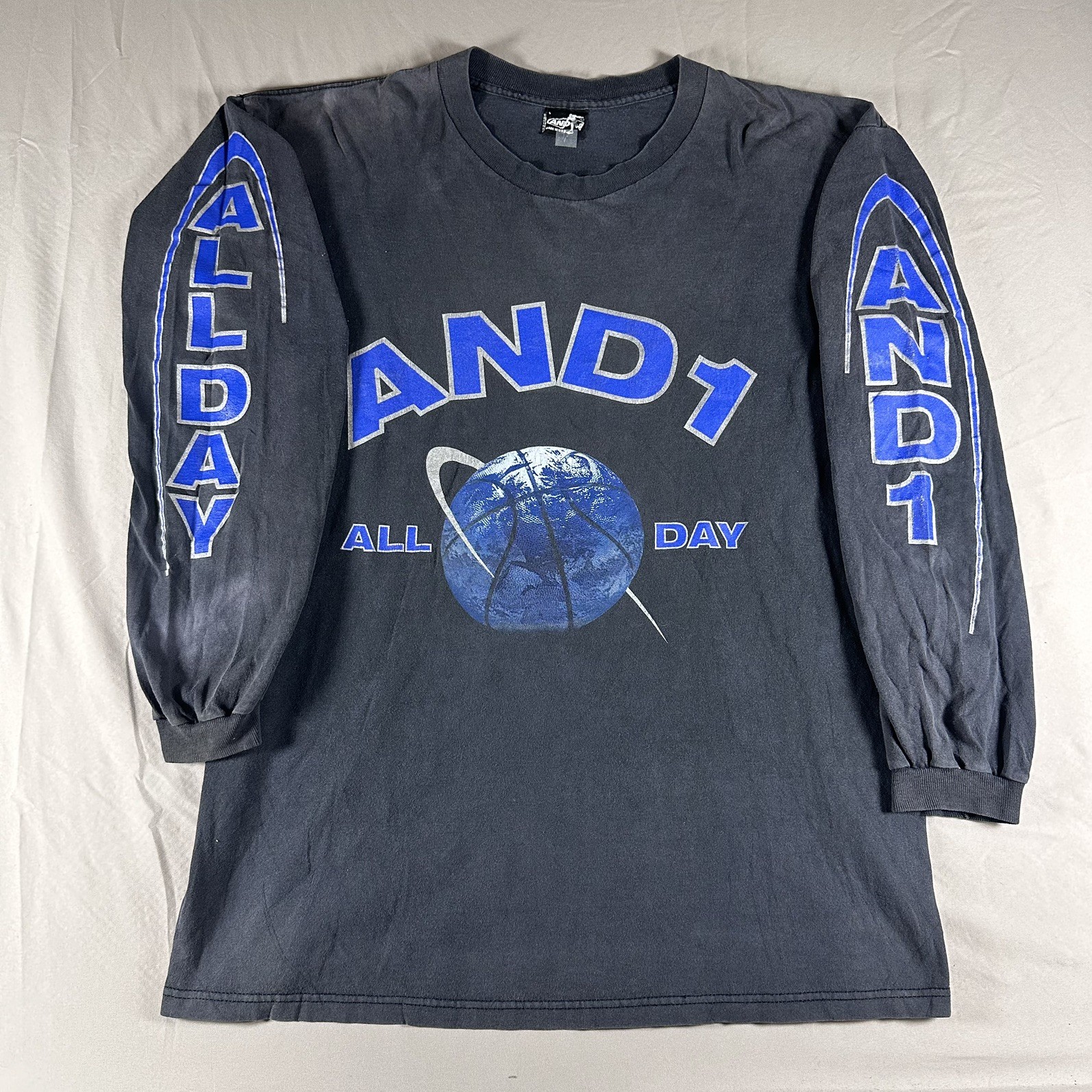 Vintage 90s And One And1 Long Sleeve Basketball All Day Faded Tee Shirt Large