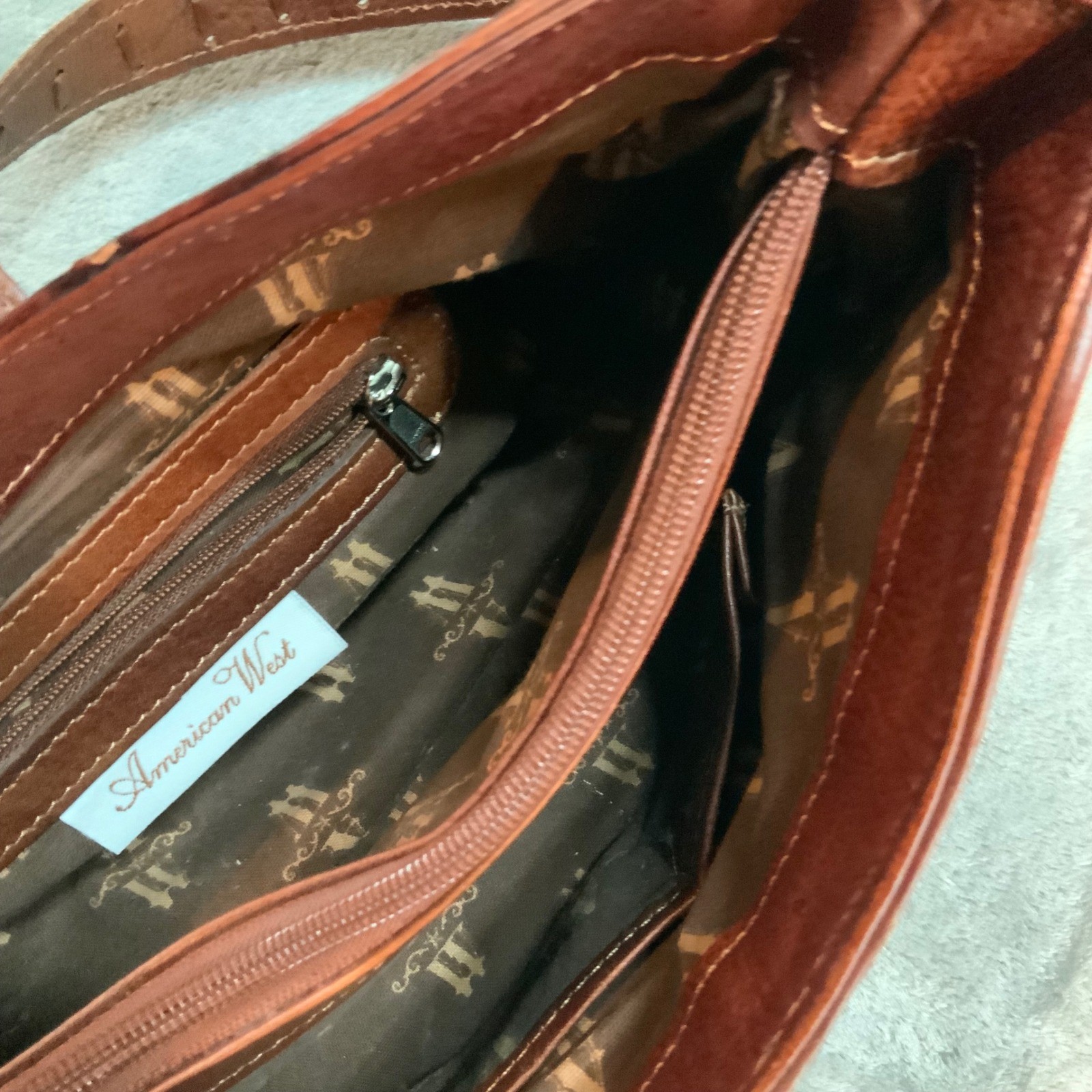 American West Tooled Leather Shoulder Bag Brown Western Buckle Star Studded Bag