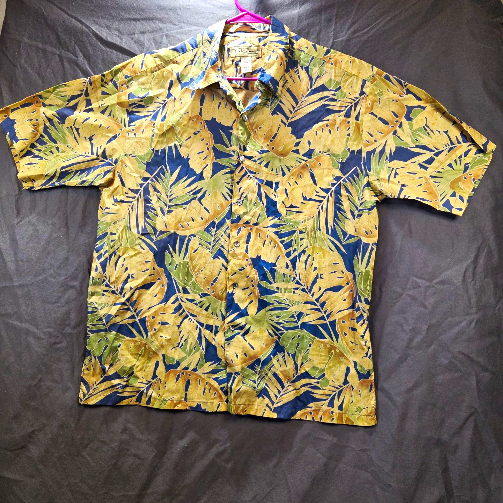 Tori Richard Cotton Lawn Men’s L Blue Beige Green Floral Hawaiian Button-Up SS