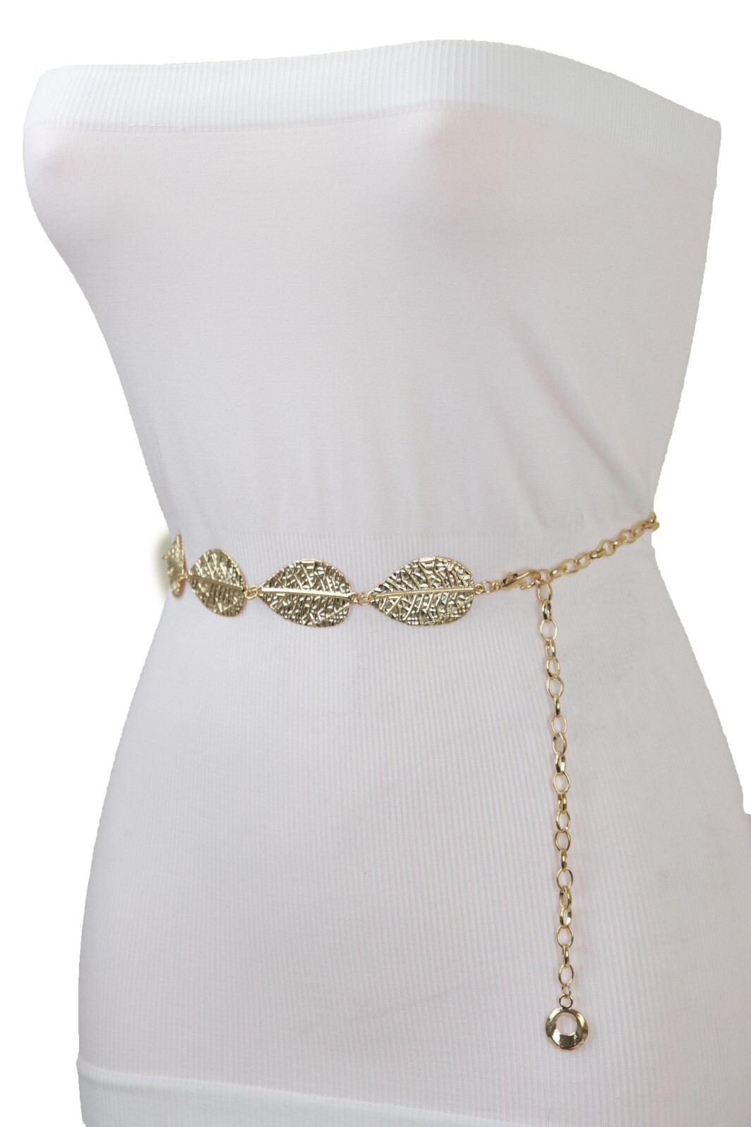 Women Gold Color Metal Chain Fashion Belt Hip High Waist Leaf Charms Size S M