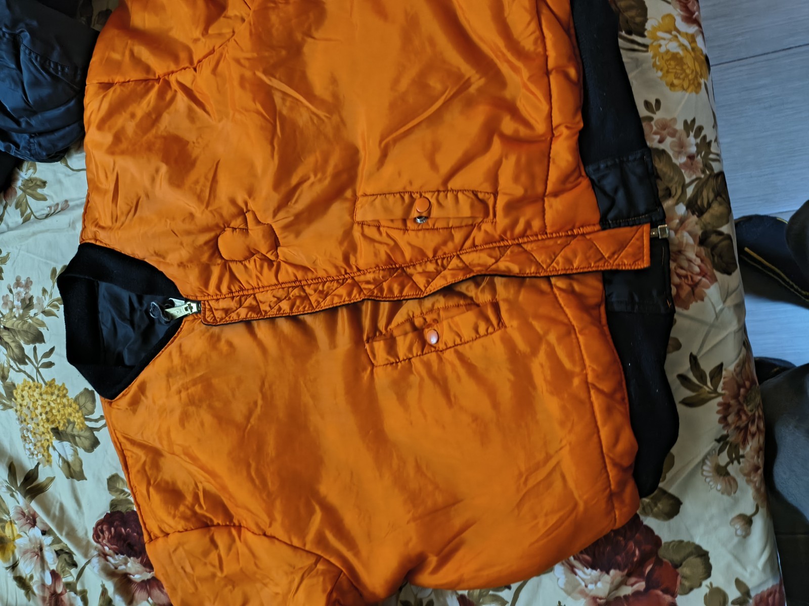 Flight Bomber Jacket XL Black Reversible Orange Military Style USA Patch Classic