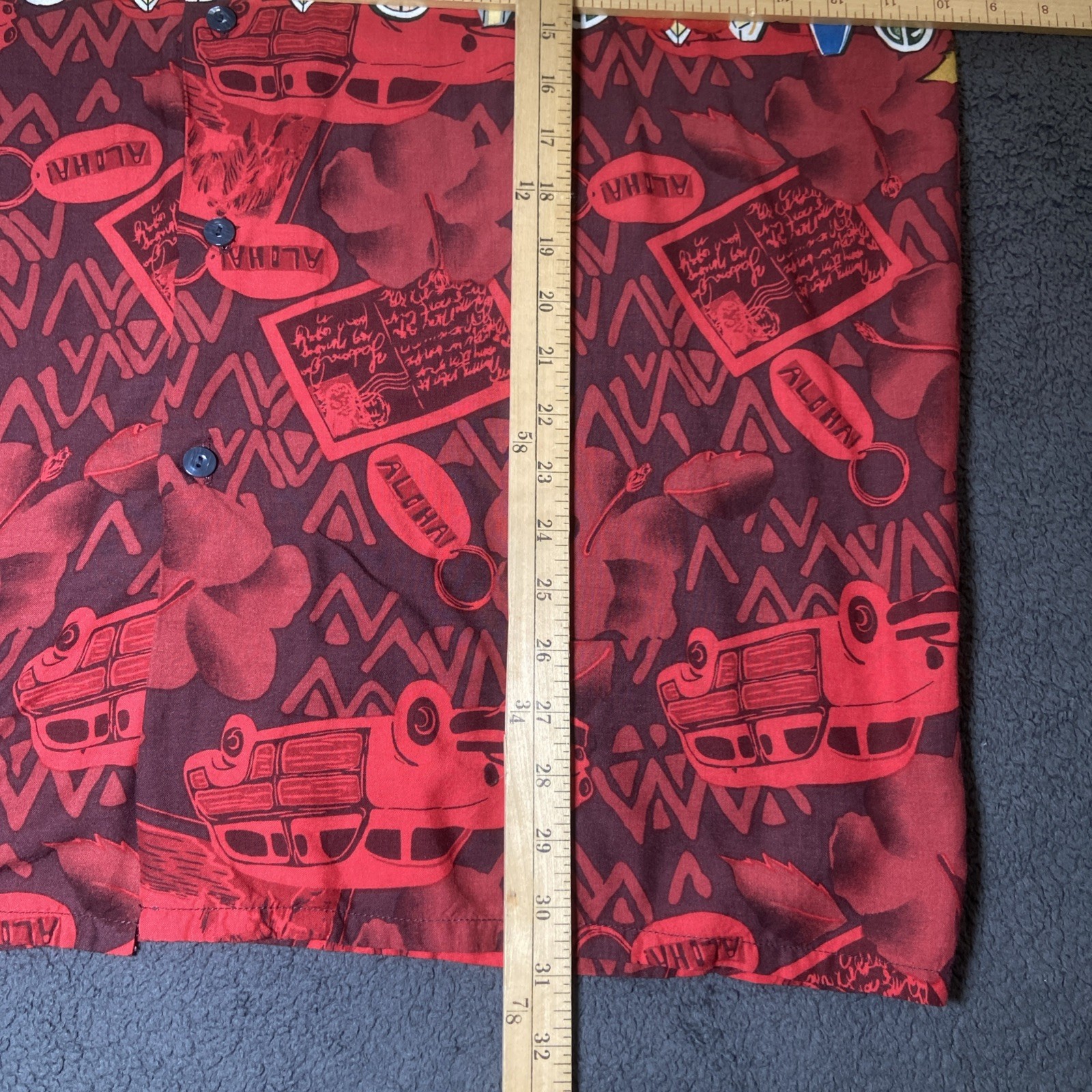 Vintage Pineapple Connection Hawaiian Shirt Men Size XL Rayon Surfing Boards Red