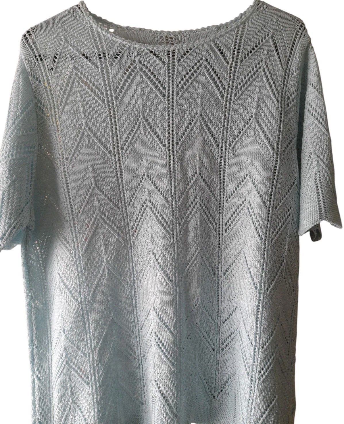 M&S Marks & Spencer Jumper UK 12 Light Aqua S/Sleeve Pointelle Vintage 1990’s