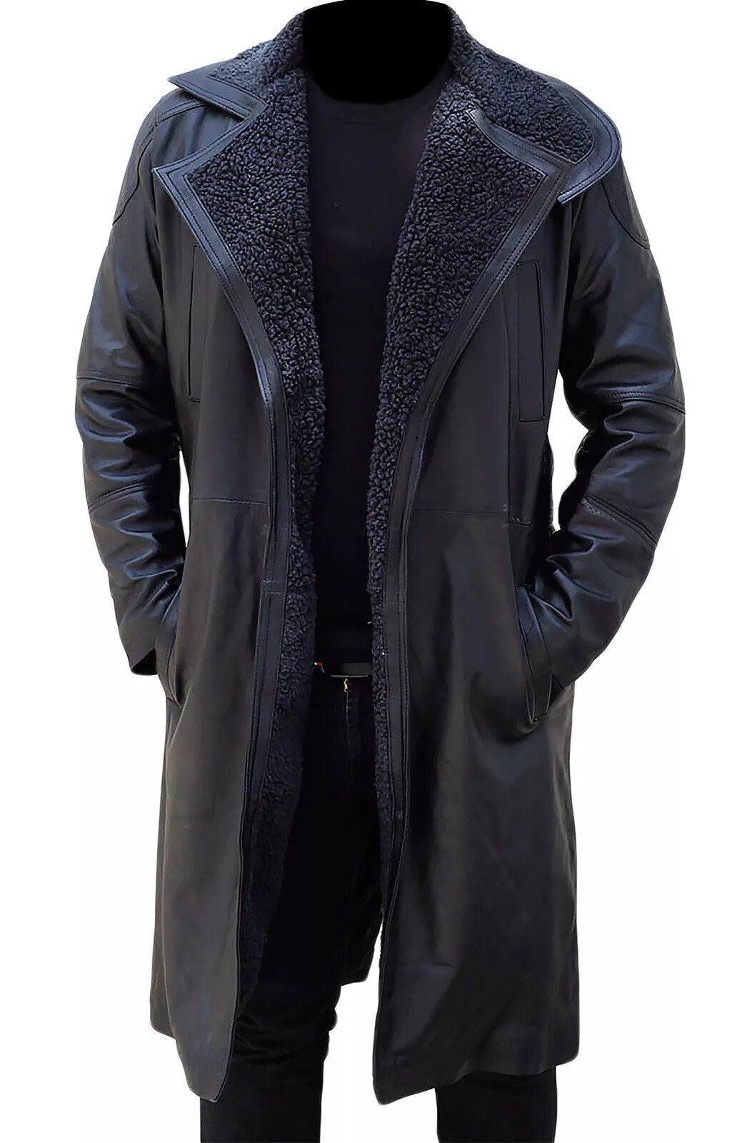 Blade Runner 2049 Ryan Gosling (Officer K) Fur Lapel Collar Trench Leather Coat