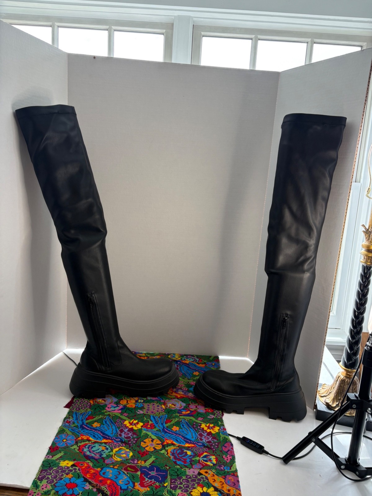 ASOS Design Italy “KAYA” Black PU Dominatrix Chunky Platform Thigh Boots 8M EUC